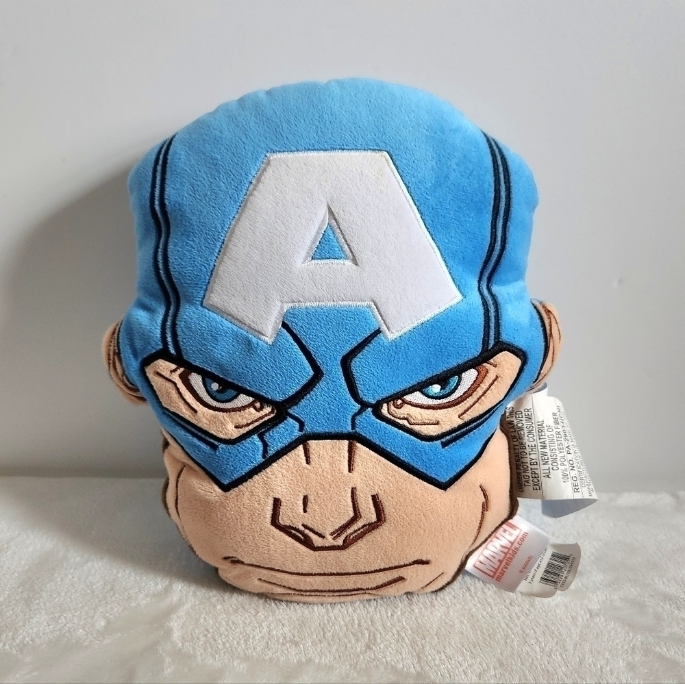 Jay Franco Marvel Avengers Captian America Blue Tan Plush Decorative Pillow 12"